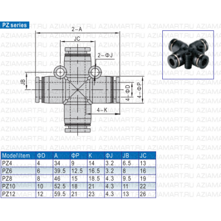 PE Фиттинг пневматический AirTac (tube-tube type)